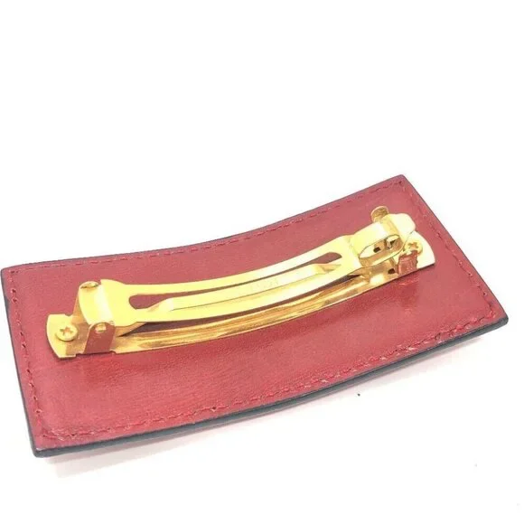 FENDI logo Barrette Hair Clip Leather Red